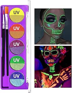 سيوسى مجموعة طلاء وجه بالاشعة فوق البنفسجية، 10 الوان تتوهج في الظلام، طلاء جسم نيون فلورسنت، مكياج باضاءة سوداء مائية لمستلزمات حفلات الهالوين ومشاريع الازياء والمسرح