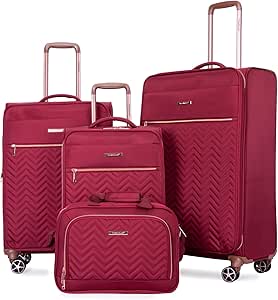 مجموعة حقائب سفر ترافل هاوس مكونة من 4 قطع مع حقيبة دفل ناعمة قابلة للتوسيع مع عجلات دوارة خفيفة الوزن مع قفل معتمد من إدارة أمن النقل (أحمر)، بوليستر