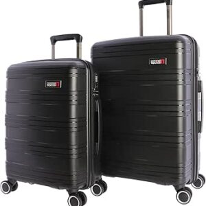 كورونيل تابيوكا مجموعة حقائب سفر من البولي بروبيلين - حقائب سفر - حقيبة سفر - حقيبة مقصورة 55 × 40 × 20 وحقيبة متوسطة الحجم 4 عجلات حقائب سفر مقاس M - اسود/ابيض، 64 × 45 × 25