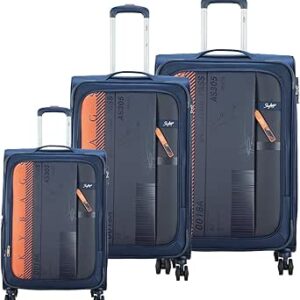 سكاي باجز مجموعة شنط سفر ناعمة قابلة للتوسيع من ايرواي برو مع شنط بعجلات مزدوجة ناعمة، مصنوعة من مادة البوليستر، قفل تي اس ايه، مقصورة| مقاس M | L - ازرق