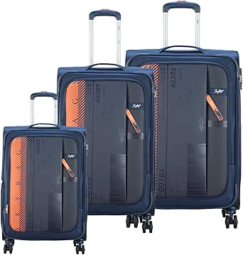 سكاي باجز مجموعة شنط سفر ناعمة قابلة للتوسيع من ايرواي برو مع شنط بعجلات مزدوجة ناعمة، مصنوعة من مادة البوليستر، قفل تي اس ايه، مقصورة| مقاس M | L - ازرق
