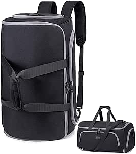 شنط دفل للملابس للسفر من كونفيرتبيل، شنطة ملابس محمولة للرجال والنساء - شنطة سفر 4 في 1 معلقة للعمل مع حزام خلفي مزدوج وكتف قابل للفصل، مقاومة للماء - اسود
