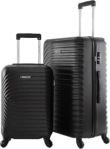 مجموعة شنط سفر بعجلات وجوانب صلبة وخفيفة الوزن مصنوعة من مادة ABS مع قفل للرجال/النساء/للجنسين بهيكل صلب بلون اسود قوي قطعتين بارا جون