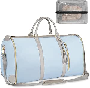 شنط دفل للملابس للسفر، شنطة ملابس للسفر قابلة للتحويل مع حزام كتف، شنطة كبيرة للحمل على الملابس لعطلة نهاية الاسبوع للنساء مع شنطة احذية - 2 في 1 شنطة سفر معلقة، ازرق، من وايتونيت، البوليستر