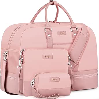 شنط عطلة نهاية الاسبوع للنساء، شنطة كبيرة من القماش الكتاني للسفر مع جيب للحذاء مقاس 21 انش، مجموعة من 3 قطع