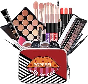 فانتاسي داي مجموعة مكياج الكل في واحد هدية للعطلات | مجموعة مكياج كاملة للنساء مجموعة اساسية للمبتدئين تتضمن باليت ظلال عيون واحمر شفاه واحمر خدود وكونسيلر وبودرة وجه ومحدد عيون وماسكارا وفرشاة ناعمة