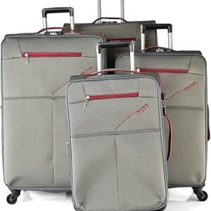 مجموعة شنط سفر مرنة بعجلات من نيو ترافيل، 4 قطع، لون رمادي، موديل 2202, رمادي، نايلون
