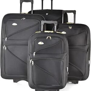 مجموعة شنط سفر مرنة بعجلات مكونة من 4 قطع من نيو ترافيل، طراز BR1045/ اسود, أسود، نايلون