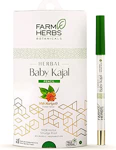 قلم كاجال عشبي 100% للاطفال من فارم هيربس - معتمد خالٍ من الرصاص والتهيج والزيتون الطبيعي مع القطيفة ومقاوم للماء والمواد الحافظة مع تقنية متقدمة من معهد العناية بالعيون الشهير، لامع، أسود