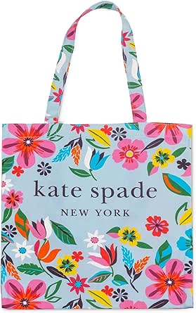 كيت سبيد نيويورك حقيبة توت قماشية لطيفة للنساء، حقيبة شاطئ قماشية، حقيبة حمل للكتب مع جيب، زهور سفاري