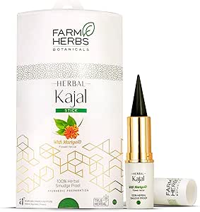 ستيك كاجال عشبي 100% للبالغين من فارمهيربس - معتمد من شمع الزيتون، خالٍ من الرصاص والتهيج والمواد الكيميائية الاصطناعية، مقاوم للماء مع تقنية عشبية متقدمة من معهد اي كير الشهير، لامع، أسود