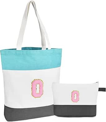 حقيبة كبيرة توتس شخصية مع شنطة مكياج للسفر والعمل والتسوق والبقالة القطنية قابلة لاعادة الاستخدام للنساء
