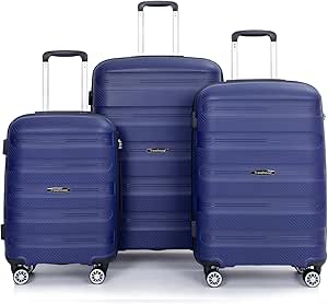 حقيبة سفر متينة بعجلات دوارة مزدوجة وقفل تي اس ايه من ترافل هاوس، مجموعة من 3 قطع (21 انش/ 25 انش/ 29 انش)، بولي بروبيلين (PP)، أزرق