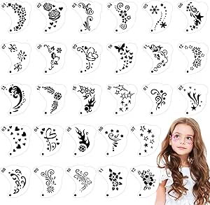 سريزدان 28 قطعة من استنسل رسم الوجه والجسم، استنسل تاتو مؤقت للاطفال والحفلات والهالوين، ابيض، غير مقاوم للماء
