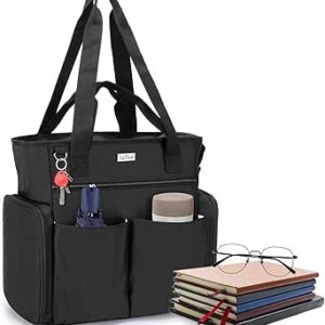 لو دريد شنطة يد كبيرة توت للمعلمين مع جزء سفلي مبطن، شنطة ادوات للمعلمين مع مساحات لابتوب مقاس 15.6 انش، شنطة عمل للمعلمين للنساء، شنطة حمل للمعلمين مع العديد من الجيوب الداخلية والخارجية، للعمل، اسود