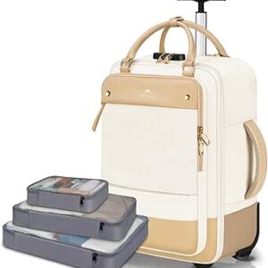 ماتين شنطة ظهر للابتوب بعجلات للنساء، شنطة لابتوب 17 انش كبيرة 40 لتر معتمدة من ادارة امن المواصلات الامريكية للسفر مع 3 مكعبات التعبئة، شنطة كمبيوتر دوارة مضادة للسرقة للعمل والسفر، بيج