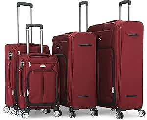 جيوردانو مجموعة شنط سفر بعجلات ناعمة، 4 قطع، بورغندي، Xl-32/L-28 / M-24 / S-20، 25/1660786/4Tr, بورغندي، بوليستر