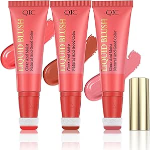 عصا مكياج بلشر سائلة من 3 قطع لصبغ الخد، كريم بلش سائل مع اداة توزيع وسائد، قلم بلش خفيف الوزن قابل للمزج بمظهر طبيعي، لمسة نهائية ندية متوهجة (برتقالي مرجاني، احمر بني، S سوفت بينك)