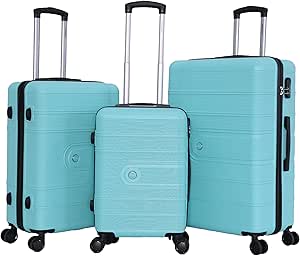 ستارلايف مجموعة شنط سفر بعجلات دوارة وجوانب صلبة من مادة ABS مع قفل ارقام TR26 من 3 قطع، لون اخضر فاتح