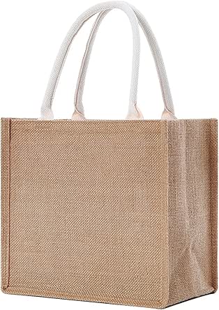 شنط من الخيش، شنط توت من الخيش مع مقابض ناعمة، شنط تسوق قابلة لاعادة الاستخدام للنساء في الصيف والشاطئ والسفر