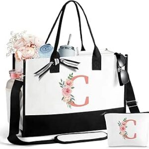 فورتوم شنطة يد كبيرة توت قماشية قابلة لاعادة الاستخدام مناسبة كهدايا مخصصة للنساء، شنطة بقالة قابلة لاعادة الاستخدام، شنطة كتف للنساء والاصدقاء والمعلمة والاخت، ابيض، مقاس L