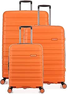انتلر شنطة سفر غير قابلة للكسر من لينكولن كوليكشن معتمدة من ادارة امن المواصلات قابلة للتوسيع بسحاب مزدوج للسفر للجنسين، علامة تجارية بريطانية, برتقالي, Set of 3، بولي بروبيلين (PP)