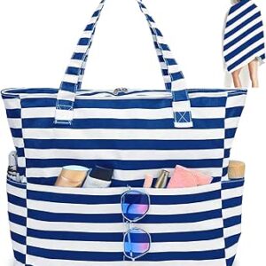 ليداو شنطة شاطئ كبيرة بسحاب للنساء، شنطة كتف مقاومة للماء، شنطة تسوق مقاومة للرمل مع سحاب لحمام السباحة واللياقة البدنية والسفر للعائلة