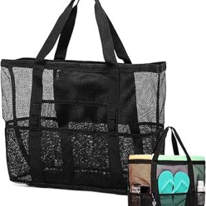 شنطة شاطئ شبكية كبيرة 9 جيوب كبيرة الحجم للتنظيم خفيفة الوزن وقابلة للطي للشاطئ والنزهات