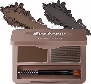 ميتريند مجموعة مكياج بودرة حواجب بلون بني داكن واسود وقلم تحديد الحواجب وكمحدد عيون وكونتور للوجه وحشو خط الشعر للنساء والرجال والفتيات والمراهقات (بني طبيعي + رمادي داكن)