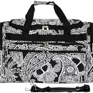 حقيبة رياضية مطبوع عليها World Traveler Fashion Prints 48.26 سم ، بيزلي أسود أبيض، بيزلي بيزلي، طباعة عصرية 48.26 سم حقيبة دافل, بلاك وايت بيزلي