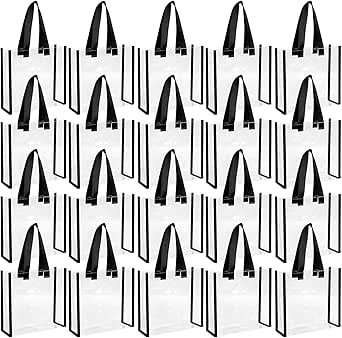 Paterr 20 Pack Plastic Clear Tote Bags 10 x 10 x 4 Inch Stadium Approved Gift Bag with Handles for Women Sports Work Travel