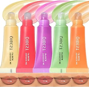 زيت شفاه ملون من 5 الوان، زيت ملمع شفاه مرطب، مرطب شفاه ممتلئ مع حمض الهيالورونيك، للعناية اليومية بالشفاه للفتيات، اصلاح ومكياج الشفاه