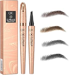 قلم حواجب مع 4 رؤوس شوكة دقيقة يدوم طويلا ومقاوم للماء والتلطخ، يخلق حواجب محددة بمظهر طبيعي (بني فاتح)