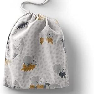 بوناميزون شنطة منتجات قطنية مطبوعة مع رباط، شنطة بقالة قابلة لاعادة الاستخدام، اكياس صديقة للبيئة وقابلة للتحلل البيولوجي، شنطة سفر، شنط تسوق، صديقة للبيئة، قابلة للطي، المقاس: 20×30 سم، قماش