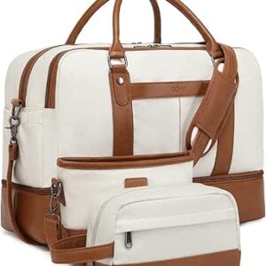 شنط عطلة نهاية الاسبوع للنساء من بوفيب شنطة دفل كبيرة للسفر القماش الكتاني مع جيب للحذاء مجموعة 3 قطع