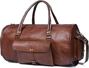 شنط دفل جلدية للرجال من ساينستاج، شنط سفر جلدية 20 انش للرجال - شنطة دفل من الجلد الطبيعي، شنط دفل جلدية للرجال، مقاس 20×11×11 انش (بني)، بني، 20 انش، شنطة دافل