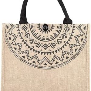 شنطة يد توت من الجوت قابلة لاعادة الاستخدام من واي كيو دبليو اتش ال، شنطة من الجوت، شاطئ التخييم لنزهة التسوق (مقاس L)