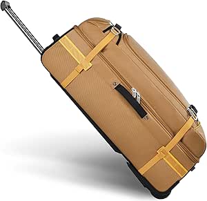 شنطة دفل بعجلات بعجلات للسفر بسعة 100 لتر، شنطة دفل كبيرة شديدة التحمل مع عجلات ومقبض، 4 مقابض، احزمة ضغط، قابلة للتوسيع بلون بني