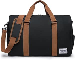 شنطة رياضية لصالة الالعاب الرياضية من جرين والنوت مع مساحة تخزين للاحذية وجيب للمبلل، شنطة دفل للسفر، شنطة عطلة نهاية الاسبوع، شنطة تمارين رياضية مناسبة للرجال والنساء, أسود, شنطة دفل مع مساحة تخزين