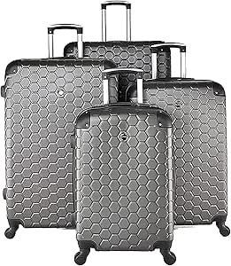 شنط سفر صلبة من نيو ترافيل، مجموعة من 4 قطع، مقاس 32-28-24-20 انش، 852-4P, رمادي، أكريلونيتريل بوتادين ستايرين (ABS)