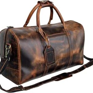 جالد شنطة دافل من جلد الجاموس مقاس 20 انش مناسبة للسفر وصالة الالعاب الرياضية وعطلة نهاية الاسبوع، بني