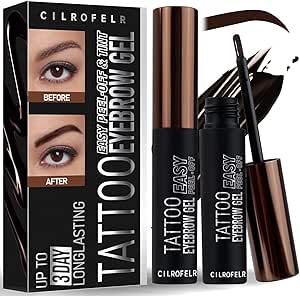 سيلوفلر جل تاتو قابل للتقشير للحواجب، جل تاتو شبه دائم قابل للتقشير يدوم حتى 3 ايام، مقاوم للماء والانتقال لحواجب اكثر امتلاءً ومحددة، بني داكن (عبوة من قطعتين)