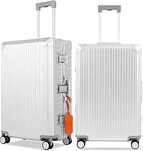 شنطة سفر فاخرة مصنوعة من الالومنيوم والمغنيسيوم خفيفة الوزن مقاس 26 انش من كانجشيلو، شنطة سفر معدنية بدون سحاب مع عجلات دوارة مدمجة لحماية الامتعة