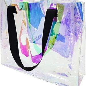 شنطة يد كبيرة توت شفافة ثلاثية الابعاد للنساء بالوان قوس قزح للعمل والمدرسة والسفر والاستاد والتسوق والمهرجانات وقوس قزح، 11.4 × 15.7 × 3.9 انش