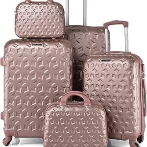 مجموعة شنط سفر جديدة للكبار من الجنسين صلبة 5 قطع مقاس 28/24/20/14/12/ CS006/5P-LT بلون بينك نيو ترافل