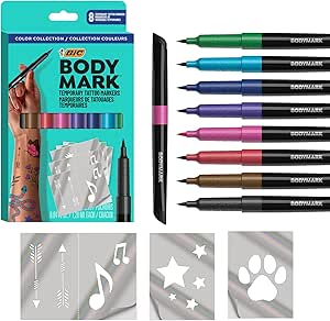 قلم تاتو مؤقت بودي مارك متنوع الالوان من بيك، 8 الوان