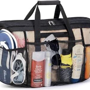 شنط شاطئ شبكية للنساء، شنط كبيرة توت للسفر مع سحاب وجيوب، شنطة استحمام خفيفة الوزن، اساسيات الشاطئ للعائلة، شنطة حمام السباحة، سلة الشاطئ للنساء للعطلات والسباحين