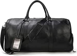 شنطة دفل كبيرة من الجلد مع شنطة احذية وحزام كتف من اكسورس، شنطة يد كبيرة توت لعطلة نهاية الاسبوع بنمط الليتشي والامتعة الرياضية وصالة الالعاب الرياضية (اللون: اسود، المقاس: مقاس واحد)