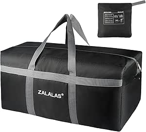 زاللاس شنطة دافل للسفر سعة 96 لتر، شنطة محمولة كبيرة جدا قابلة للطي وخفيفة الوزن للرجال والنساء، مقاومة للماء والتمزق، اسود، نايلون