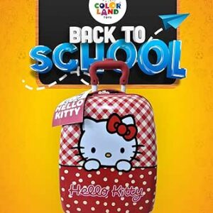 شنطة سفر للاطفال مع ملصقات قابلة لاعادة الاستخدام مقاس 18 انش من هالو كيتي، بولي كربونات (PC)، أحمر
